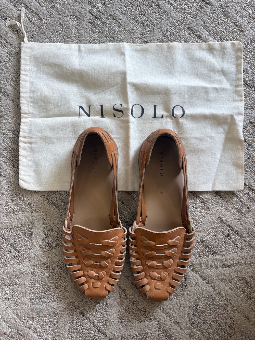 Nisolo Tan Leather Woven Huarache Flats